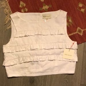 Cropped Ruffled Boxy Sleeveless Top 100% Linen